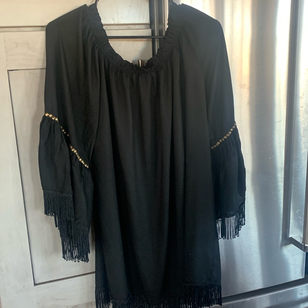 Avanti black top with fringes size small